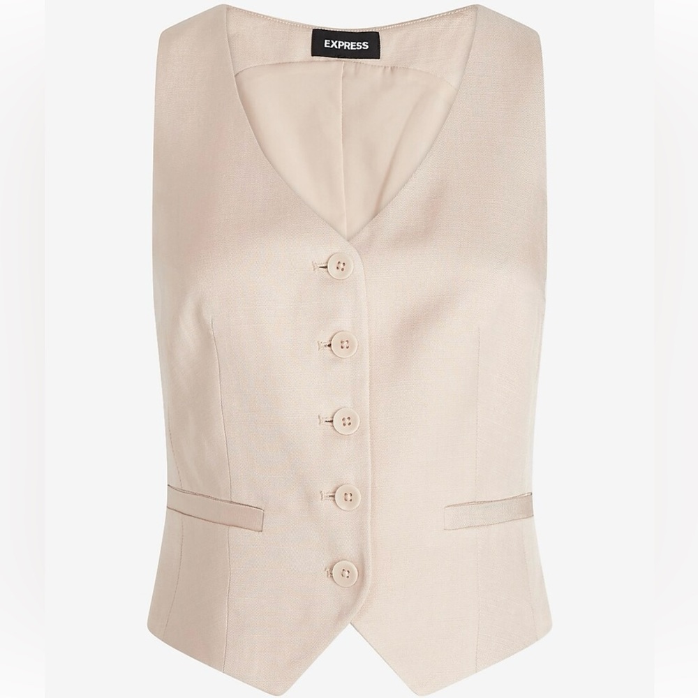 Linen-Blend Button Front Blazer Vest